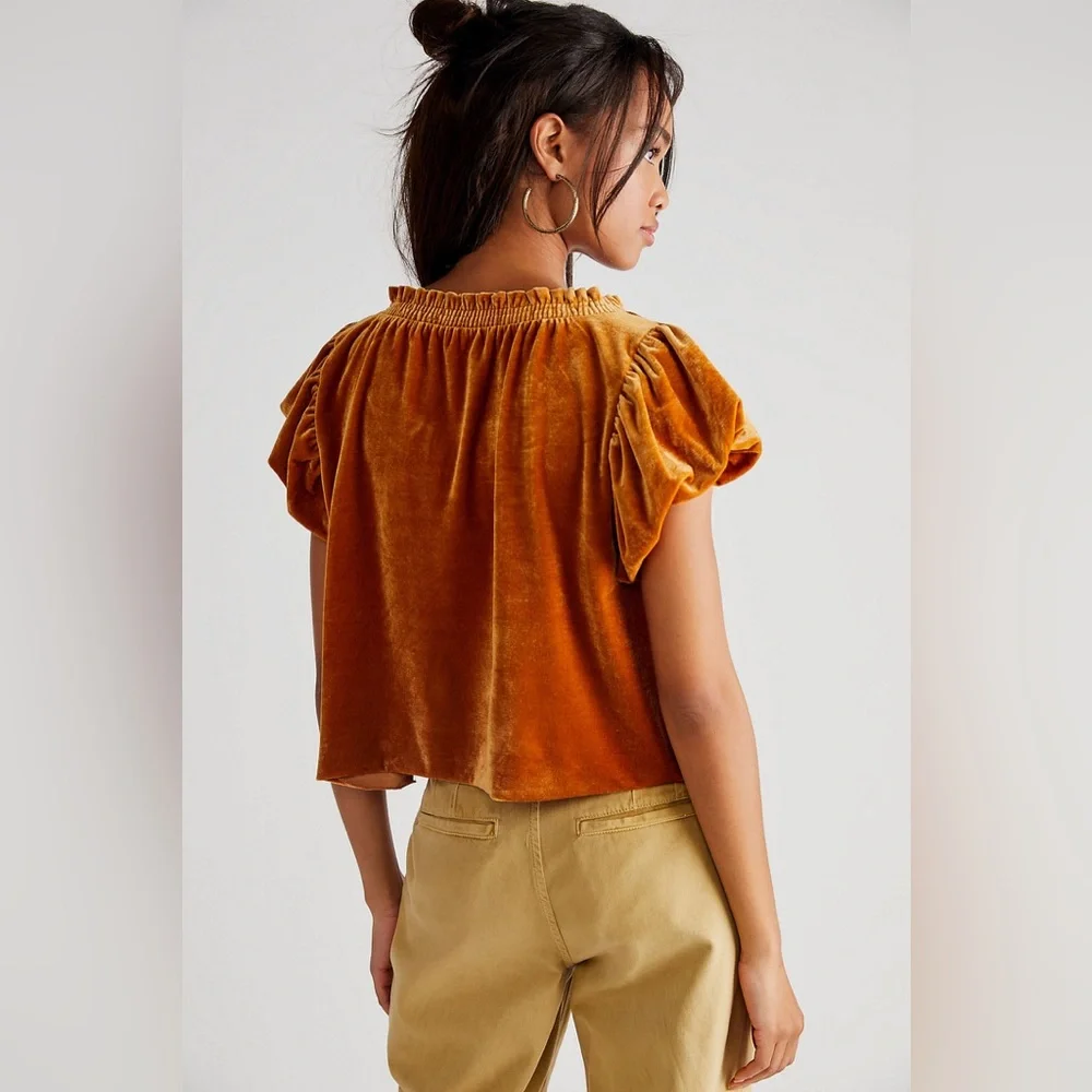 Free People Orange Velvet Blouse - Picture 2 of 8